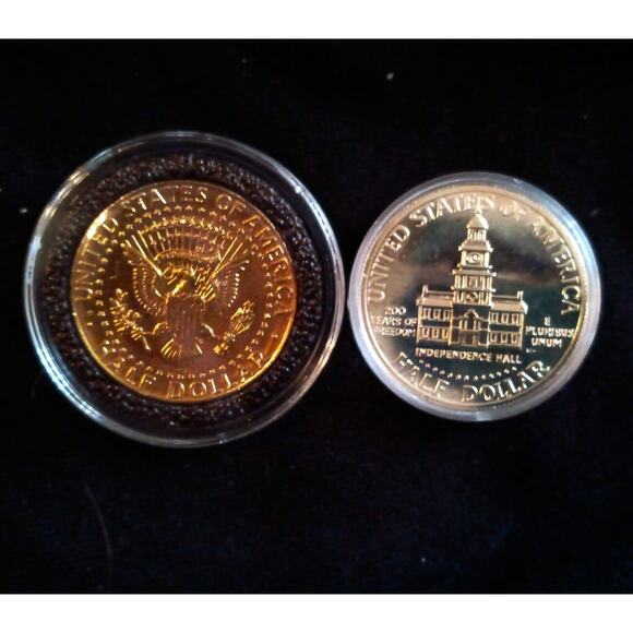 1 40% Silver Cameo Kennedy & 1 24k Gold & .999 Silver Plated 1990 Kennedy 1/2 $ - Picture 3 of 5